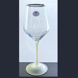 Wine Glass Yellow Stem Silver Rim Handblown Italian Glass by Fratelli Fumo Set/4